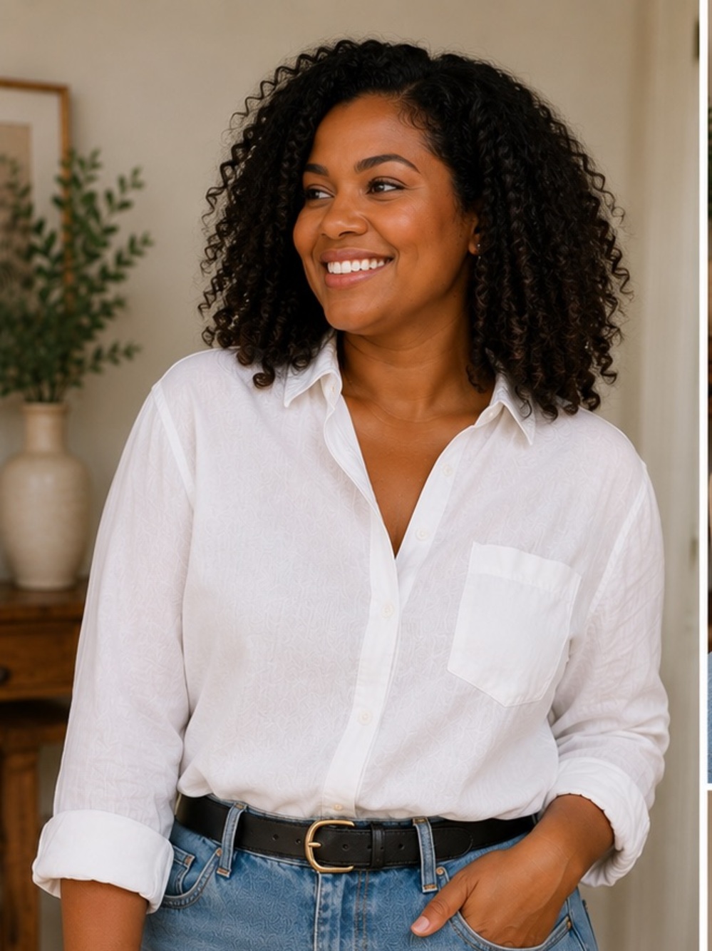Rails Womens Large White Striped Linen Blend Button Down Shirt High Low Hem